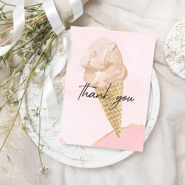 Modern Watercolor Ice Cream Bridal Shower Thank You Card (Creator Uploaded)