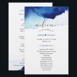 Modern Watercolor Indigo Blue Wedding Program<br><div class="desc">An easy-to-customize program paper sheet design featuring an unique watercolor indigo blue background and a big "welcome" in an elegant script, perfect for a stylish contemporary wedding. A beautiful wedding program for you to personalize. For further customization, please click the "customize further" link and use our design tool to modify...</div>