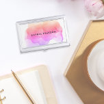 Modern Watercolor Inkblot | Personalized Business Card Holder<br><div class="desc">Elegant and colourful business card holder features your name and/or business name in black,  overlaid on a vibrant watercolor blot illustration in violet,  pink and golden coral. Matching business cards and accessories also available.</div>