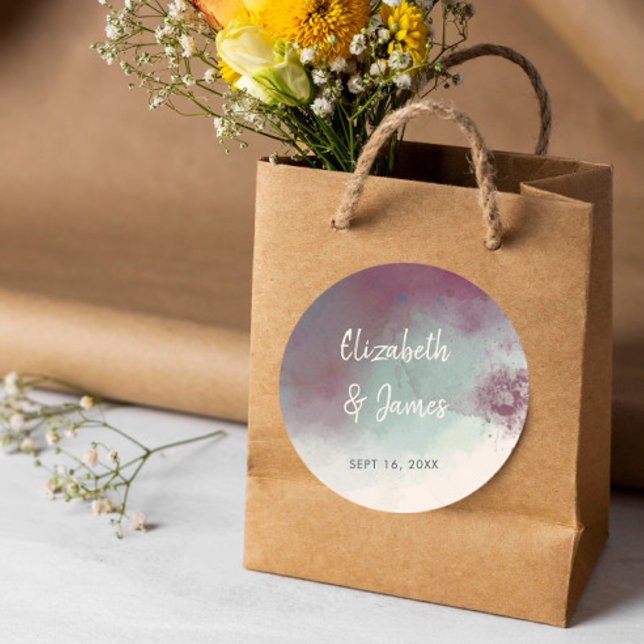 Modern Watercolor Jewel Tones Boho Wedding Classic Round Sticker (Creator Uploaded)