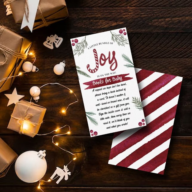 Modern Watercolor "Joy" Candy Cane Baby Shower Enclosure Card (Creator Uploaded)
