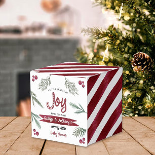 Modern Watercolor "Joy" Candy Cane Baby Shower Favor Box