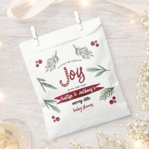 Modern Watercolor "Joy" Candy Cane Baby Shower Favour Bag