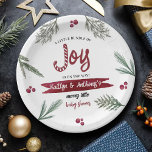 Modern Watercolor "Joy" Candy Cane Baby Shower Paper Plate<br><div class="desc">Celebrate the in style with these super trendy Christmas baby shower paper plates. The design is easy to personalize with your own wording and your guests will be thrilled when they see these fabulous party paper plates. Matching items can be found in the collection.</div>