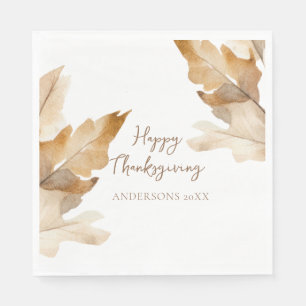 Modern Watercolor Leaf Thanksgiving Napkin