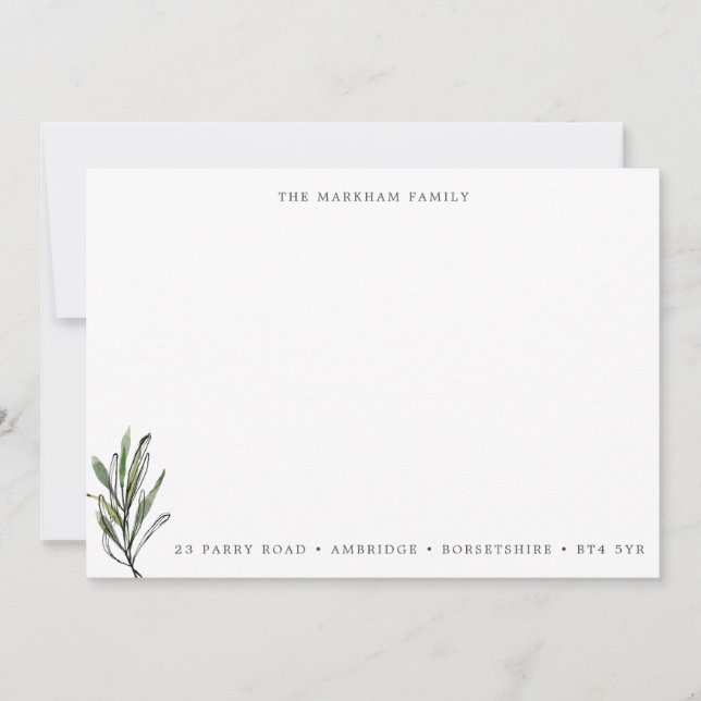 Modern Watercolor Leaves Family Address Card (Front)