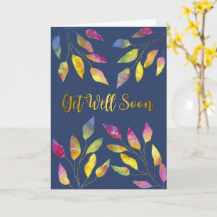 Modern Watercolor Leaves "Get Well Soon" Card
