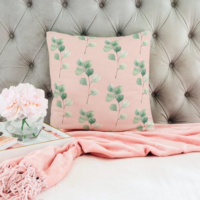Modern Watercolor Leaves Pattern  Throw Pillow (Creator Uploaded)