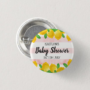 Modern Watercolor Lemon Tree Baby Shower 1 Inch Round Button