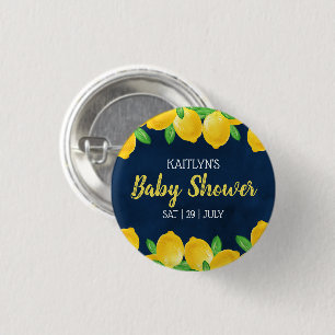 Modern Watercolor Lemon Tree Baby Shower 1 Inch Round Button