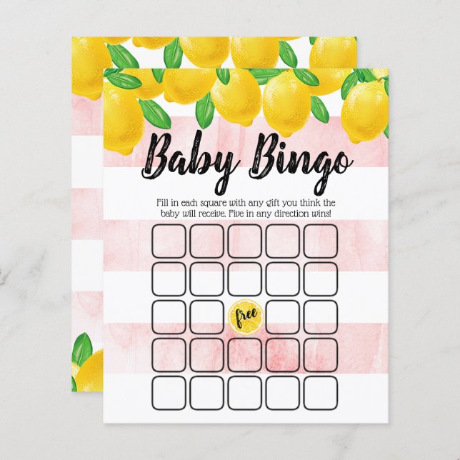 Modern Watercolor Lemon Tree Baby Shower Bingo (Front/Back)