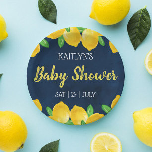 Modern Watercolor Lemon Tree Baby Shower Paper Plate