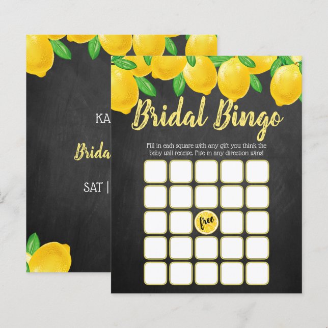 Modern Watercolor Lemon Tree Bridal Shower Bingo (Front/Back)