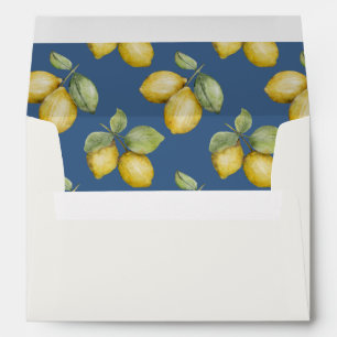 Modern Watercolor Lemons Blue & Yellow Wedding Envelope