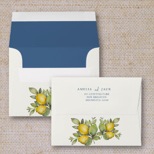 Modern Watercolor Lemons & Floral Wedding Envelope