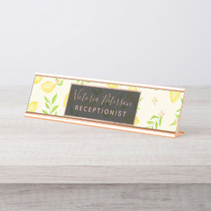 Modern watercolor lemons pattern citrus fruits desk name plate