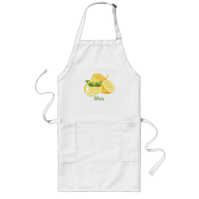 Modern Watercolor Lemons,Simple, Personalized Long Apron (Front)