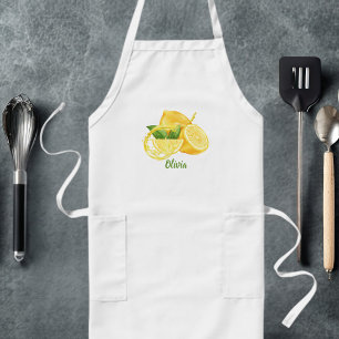 Modern Watercolor Lemons,Simple, Personalized Long Apron