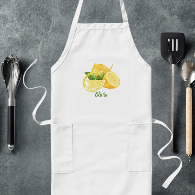 Modern Watercolor Lemons,Simple, Personalized Long Apron (Creator Uploaded)