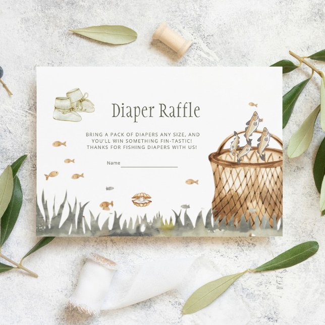 Modern Watercolor Little Fisherman Diaper Raffle Enclosure Card (Creator Uploaded)