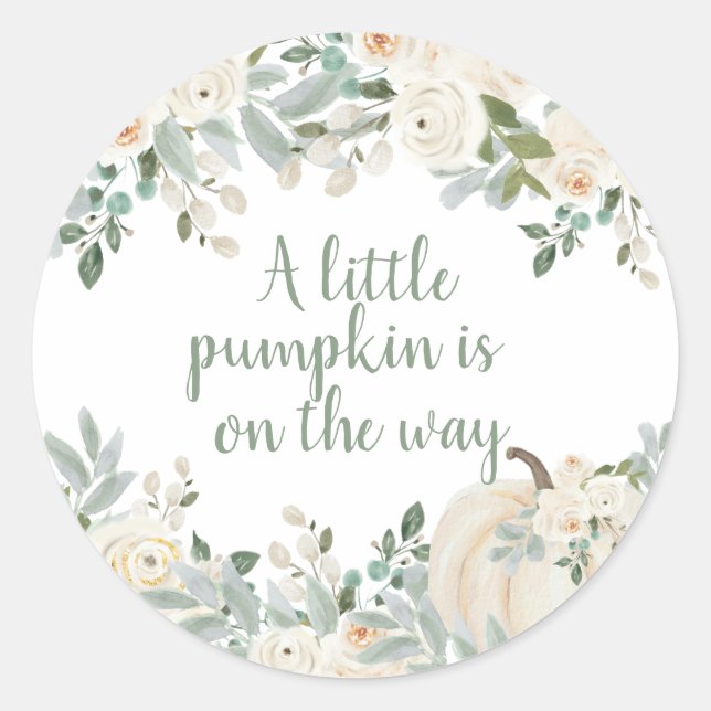 Modern Watercolor Little Pumpkin Baby Shower Classic Round Sticker (Front)