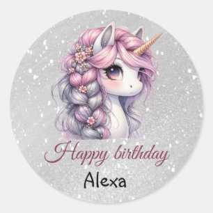 Modern watercolor magical baby unicorn  classic round sticker