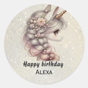 Modern watercolor magical baby unicorn  classic round sticker