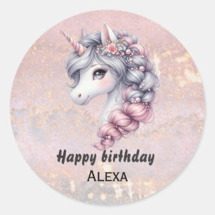 Modern watercolor magical baby unicorn  classic round sticker