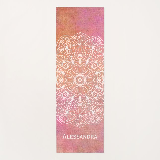 Modern Watercolor Mandala Personalized Yoga Mat (Front)