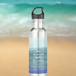 Modern Watercolor Mermaid Name Quote 710 Ml Water Bottle