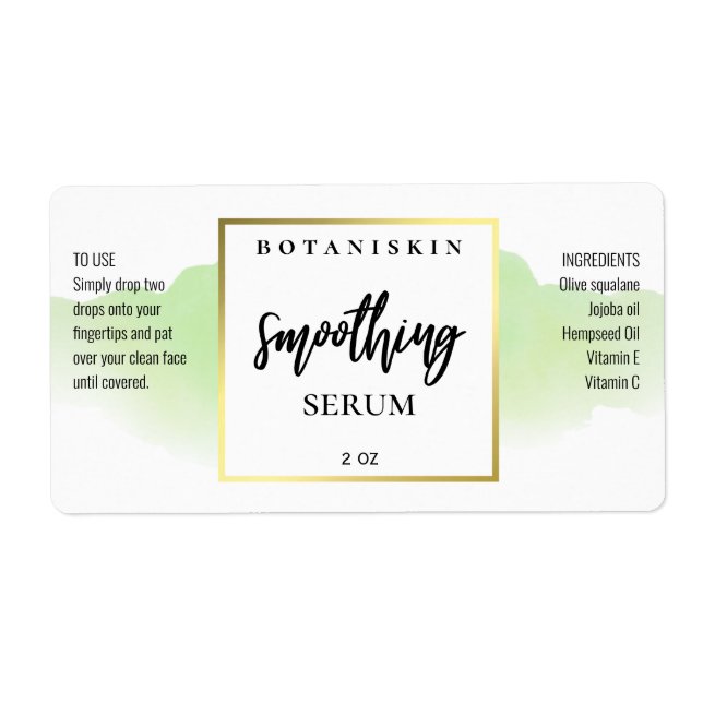 Modern Watercolor Mint And White Serum Labels (Front)