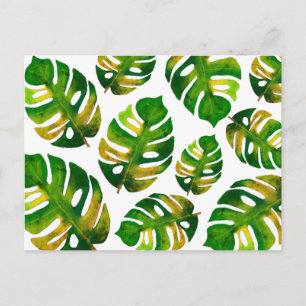 Modern Watercolor Monstera Greenery Leaf Pattern Postcard