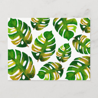 Modern Watercolor Monstera Greenery Leaf Pattern Postcard