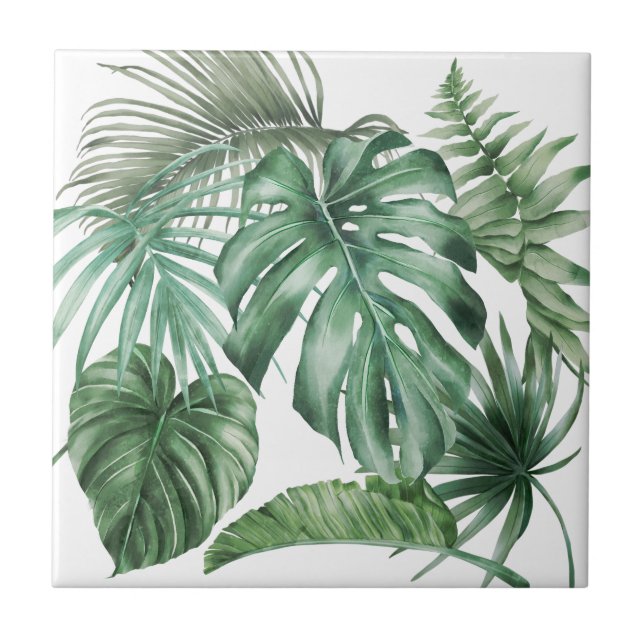 Modern Watercolor Monstera Tropical Leaves  Tile (Front)