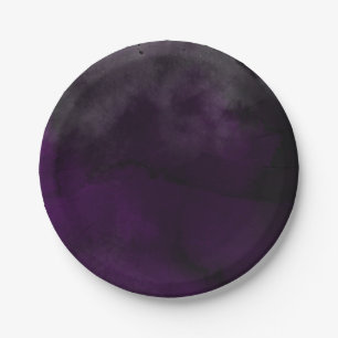 Modern Watercolor  Moody Plum Purple Wedding Party Paper Plate