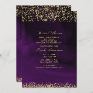 Modern Watercolor Moody Purple Gold Bridal Shower Invitation