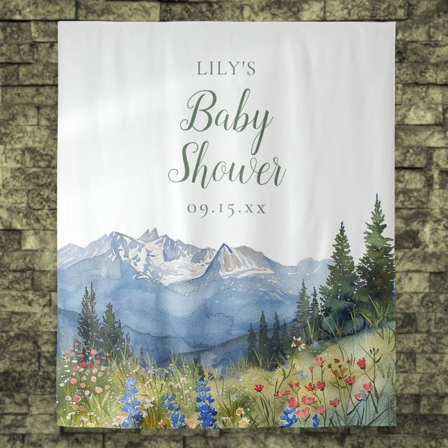 Modern Watercolor Mountain Baby Shower Photo Prop Tapestry (Modern Watercolor Mountain Baby Shower Photo Prop Tapestry)