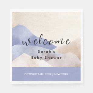 Modern Watercolor Mountain Baby Shower Welcome Napkin