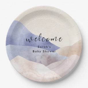 Modern Watercolor Mountain Baby Shower Welcome Paper Plate