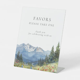 Modern Watercolor Mountain Floral Wedding Favours Pedestal Sign