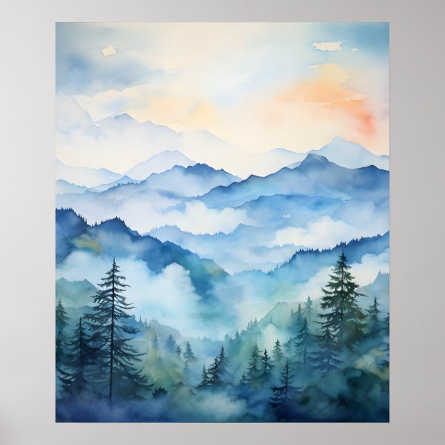 Modern Watercolor Mountain Landscape Wall art (Front)