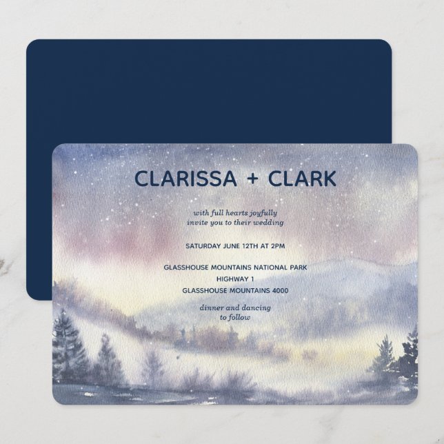 Modern Watercolor  Mountain Landscape Wedding Invitation (Front/Back)