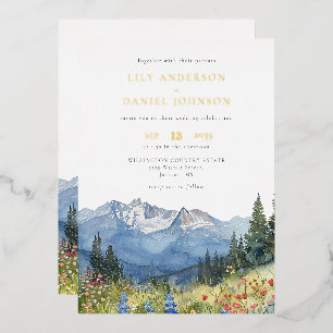 Modern Watercolor Mountain Wildflower Wedding