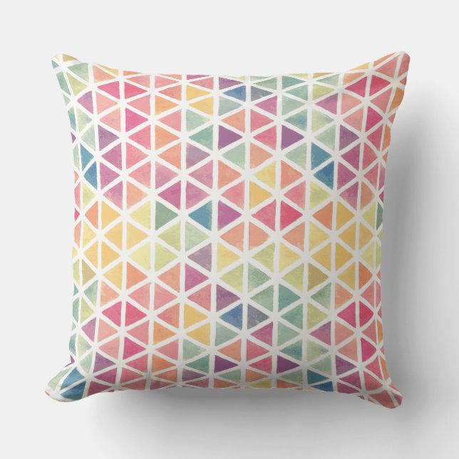 Modern Watercolor Multi-colour Triangle Patterned  Throw Pillow (Front)