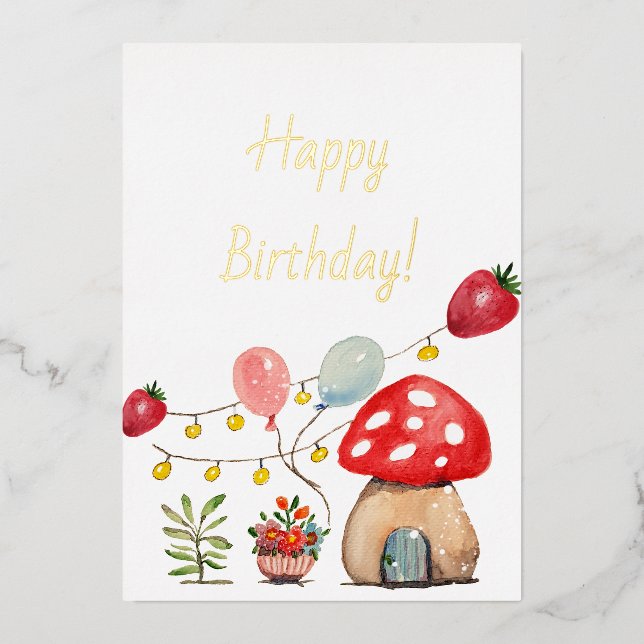Modern Watercolor Mushroom and Strawberries (Front)