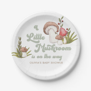 Modern Watercolor Mushroom Baby Shower Paper Plate