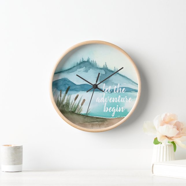 Modern Watercolor Nature Let's The Adventure Begin Clock (Home)