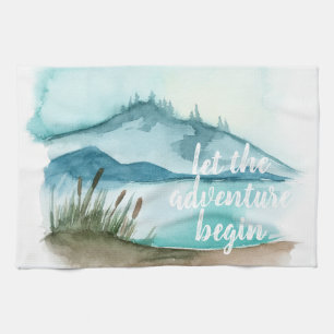 Modern Watercolor Nature Let's The Adventure Begin Kitchen Towel