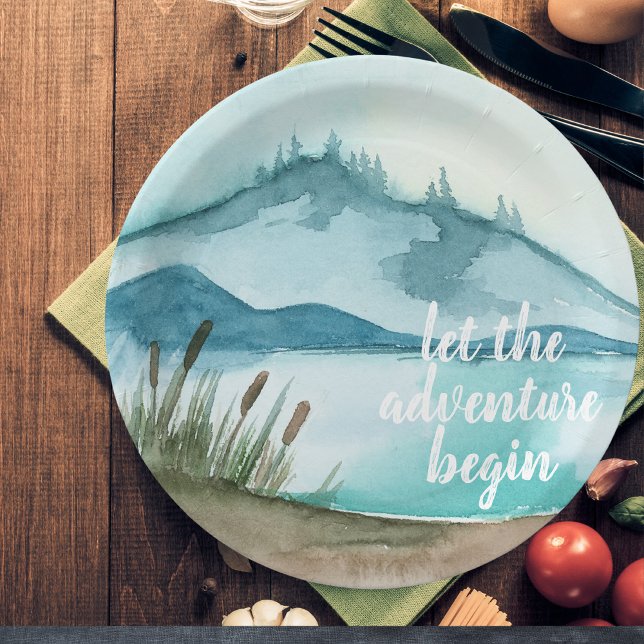 Modern Watercolor Nature Let's The Adventure Begin Paper Plate (Creator Uploaded)