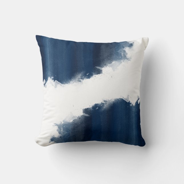 Modern Watercolor Navy Blue Pattern Throw Pillow (Front)